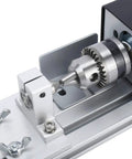 Close-up of chuck on Mini CNC Lathe Tool Set for DIY Wood Lathe Bead Polisher and Milling Machine Kit Rotary Drill Grinding Polishing