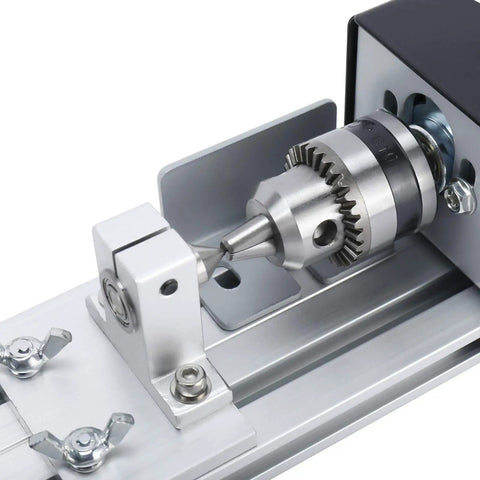 Close-up of chuck on Mini CNC Lathe Tool Set for DIY Wood Lathe Bead Polisher and Milling Machine Kit Rotary Drill Grinding Polishing