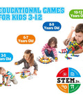 Children playing with STEM Building Toys 125 Piece Building Blocks Set For Kids Ages 3 4 5 6 7 8, with educational games label