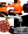 5 Inch Variable Speed Orbital Sander Kit With 6 Speed Settings From 5000 To 12000 OPM 2.4A Electric Random Orbit Sander shown in use