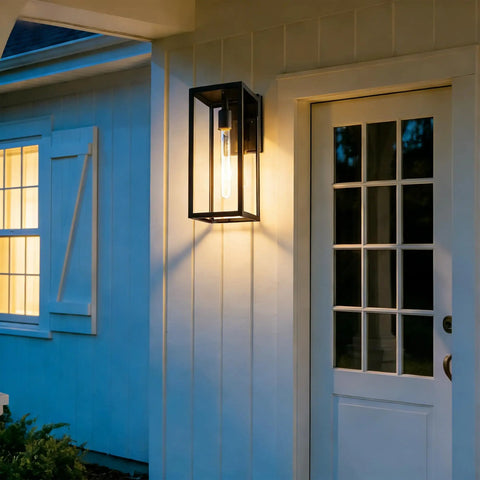 Outdoor Wall Sconce Lights 15 Inch Exterior Lantern With Clear Glass In Black For Porch And Patio All Weather Ready