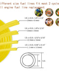 Four 4 Foot Small Engine Fuel Line Kit Pro Grade With Primer Bulb And Two Filters Includes Four Sizes Of Fuel Lines For Trimmers Weed Eaters Chainsaws Blowers And Mowers Fits Stihl Husqvarna Echo Ryobi Craftsman And Poulan diagram with line dimensions