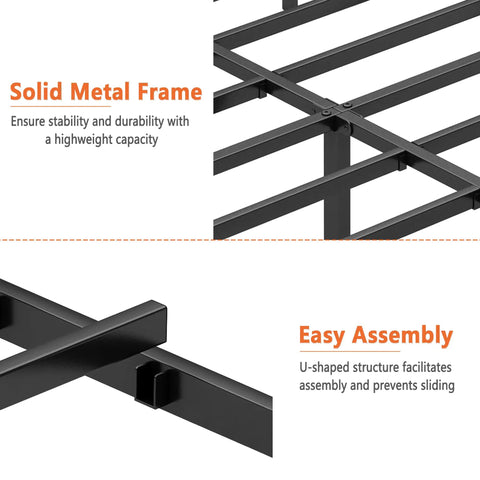 Close-up of solid metal frame detail for Tough Built Queen Metal Bed Frame With Steel Slat Support Zero Squeak Design Easy As Pie Assembly And Tons Of Under Bed Storage For Anyone Demanding Maximum Comfort.