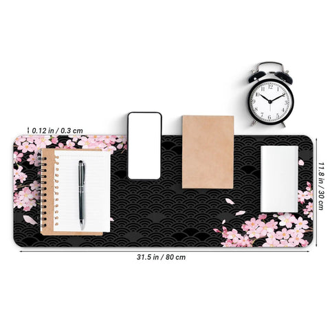XL Gaming Mouse Pad With Anti Slip Rubber Base And Stitched Edges, Ultra Slick Glide, 31.5 x 11.8 Inches, Anime Black Cherry Blossom Design