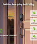 Super Smart Fingerprint Door Lock For Front Entry Delivering Keyless Deadbolt With Keypad Smartphone Control Auto Lock And No Sweat Install To Keep Your Spot Secure For Everyday Crews on a front door at sunset.
