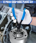 Pro Grade 12 Piece Snap Ring Pliers Set With Quick Switch for internal and external retaining rings
