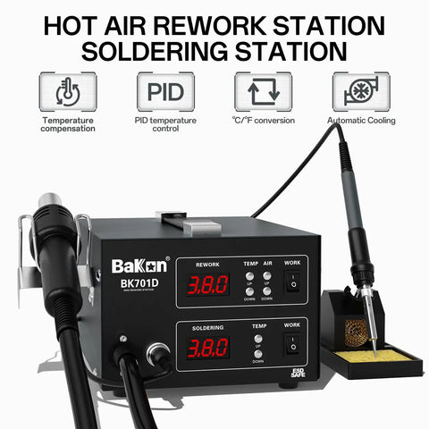 2 In 1 Hot Air Rework And Soldering Iron Station Pro Grade 700W SMD ESD Safe Soldering Kit with digital display and controls