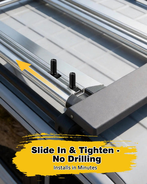 T Track Mount Tie Down Anchor For Roof Rack And Truck Bed installation process with sliding rail and bolts shown