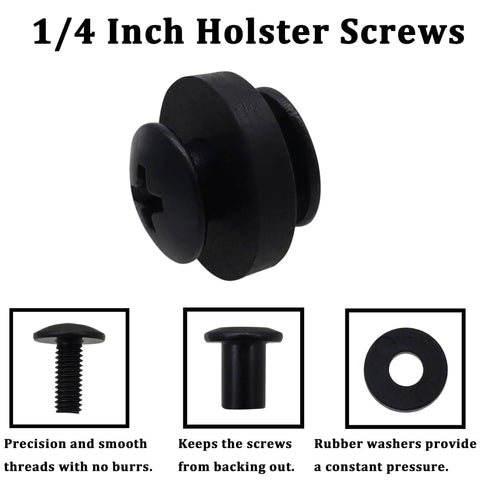 One Quarter Inch Black Chicago Screw Set Of Sixteen With Corrosion Resistant Build And Precision Threads close-up of screwdriver and rubber washers