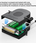 Open view of No Soldering Needed DB25 Male And Female Serial Adapters Kit For DIY RS232 D Sub 25 Pin Cabling with terminal connectors.