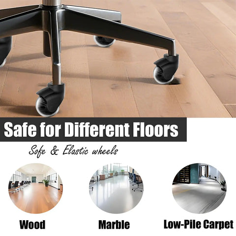 Level Up Your Desk With These Heavy Duty 2 Inch Rubber Ball Chair Caster Wheels on wood floor, showing surface protection and smooth rolling.