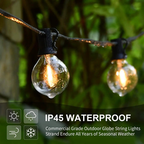 Outdoor String Lights 100Ft LED Globe Bulbs For Patio Gazebo Waterproof Shatterproof UL Listed G40 Bulbs 0.6W Each Connectable