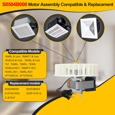 Replacement Motor Assembly For Bathroom Exhaust Fans That Delivers No-Fuss, Powerful And Quiet Ventilation, models and specs displayed