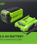 40V Lithium 2.0 AH Battery and Charger included for versatile lawn care with the Versatile 40V Cordless String Trimmer And Edger With 13 Inch Cutting Deck.