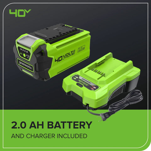 40V Lithium 2.0 AH Battery and Charger included for versatile lawn care with the Versatile 40V Cordless String Trimmer And Edger With 13 Inch Cutting Deck.