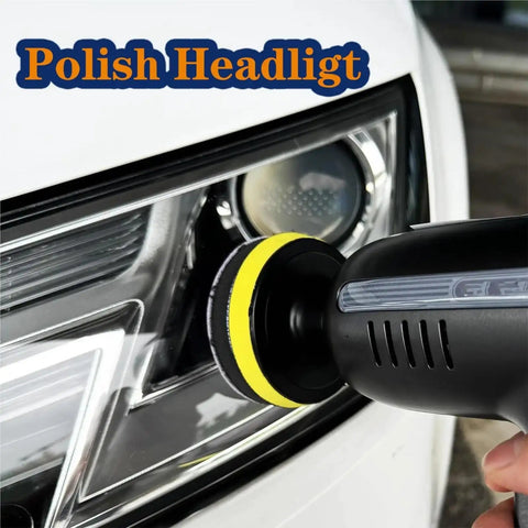 Kickstart Your Projects With This 41 Piece 3 Inch Hook And Loop Wet Dry Sanding Disc Set And Interface Pads For Woodworking Auto Body Repair And Metal Polishing Featuring Wide Grit Range That Makes Heavy Duty Surface Prep A Breeze No More Jams Or - polishing headlight using yellow and black sanding pad.