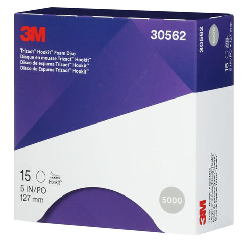 Box of Hookit Foam Disc 5 Inch 5000 Grit For Paint Finishing System by 3M, packaging view