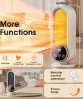 Front view of Portable Indoor Space Heater With 1200W PTC Ceramic Rapid Heating, Adjustable Thermostat, Remote in a living room.