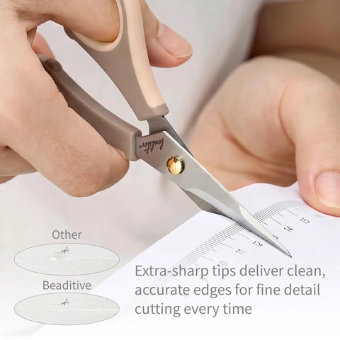 Ultra Sharp Precision Craft Scissors With Stainless Steel Blades And Non Slip TPR Handles, Scrapbooking Scissors For Adults And Kids With Safety Cap, Ideal For Home Office School Milk Tea Color, cutting paper