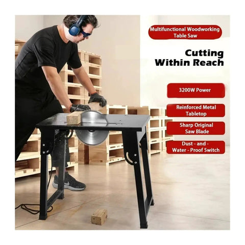 Slick Portable Folding Table Saw With Hassle Free Hookup And Big Power Three Thousand Watt Motor engineered for fast desktop wood cutting in use.