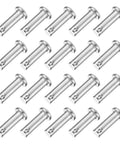 Image of M6 x 20mm Single Hole Clevis Pins in 304 Stainless Steel, 20 pack, flat head, used for trailer latches and industrial equipment.