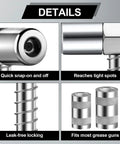 90 Degree Grease Gun Adapter For Tight Spaces, 3 Jaw Coupler To Reach Hard To Access Fittings, No Sweat Quick Connect, durable zinc tip