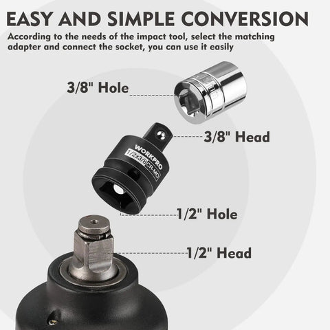 Four Piece Impact Socket Adapter And Reducer Set For One Quarter Three Eighths And One Half Inch Drives Impact Driver And Wrench Conversion Kit Socket Reducers Premium CR MO Steel with 3/8 and 1/2 inch components