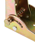 Close-up of Heavy Duty 8 Pack Foldable Support Brackets Featuring Self Locking Spring Hinge built tough for table leg extensions.
