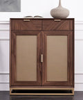 Solid Wood Shoe Cabinet Featuring Modern Minimalist Profiles Tailored For Tight Foyer Layouts And Walk In Closets, rich black walnut finish.