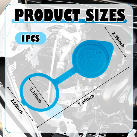 Leak-Proof Windshield Washer Fluid Cap OEM 38513-SC4-672 dimensions shown on a car engine bay background