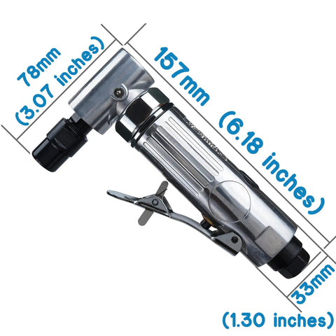 Top Notch Quarter Inch Angle Pneumatic Die Grinder Featuring Slick 90 Degree Head And Killer Variable Speed Control for detailed dimensions and design.
