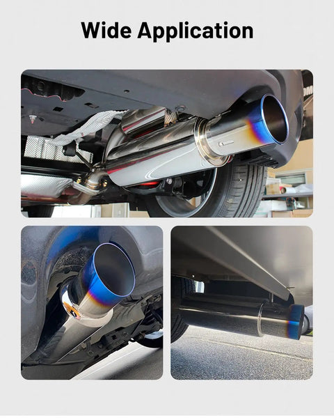 Deep Tone Exhaust Muffler With 2 Inch Inlet And 3 Inch Outlet Stainless Steel Universal Fit Straight Through N1 Style Burnt Tip mounted