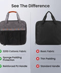 Comparison of Built Tough Camping Gas Tank Bag with 320D Cationic Fabric and standard bag, highlighting fabric and padding differences