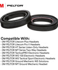 Gel Sealing Rings HY80 Earmuff Cushions Replacement with black polyurethane skin and silicone gel, shown with headset compatibility list.