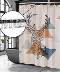 Close-up of 72 Pack Plastic Shower Curtain Rings O Shaped Hooks That Glide Smoothly On Standard Curtain Rods with curtain and illustration