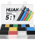 Five To One Heat Shrink Tubing Kit With 600 Pieces Adhesive Lined Marine Grade Dual Wall Waterproof Wire Sleeving Tube Wrap Set In Eight Sizes And Six Colors For DIY Electrical Projects displayed in a clear plastic case.
