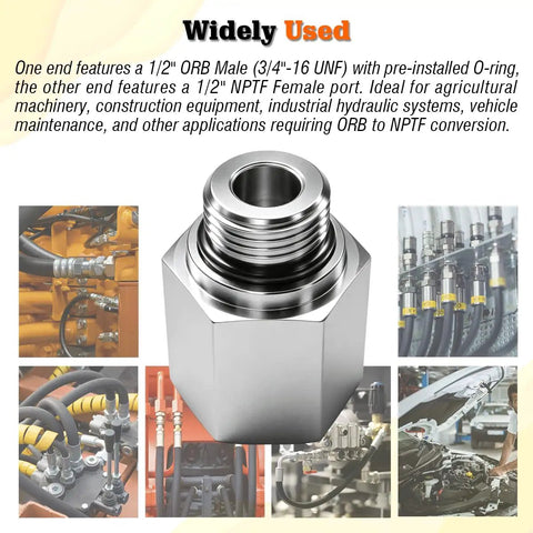 Solid Rig Ready Straight Hydraulic Hose Adapter Connector Bridging One Half Inch Orb Male To Nptf Female Port With O Ring Boss Seal For Diesel Fuel And Cooling Lines Crafted From Forged Steel For No Sweat Operation Daily, showing close-up of steel connector.
