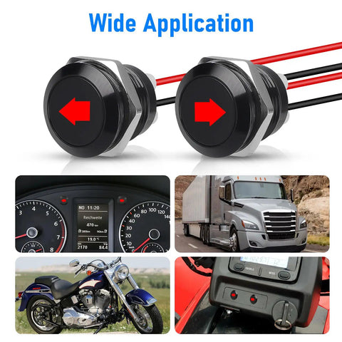 2-Pack 12V Red LED Indicator Light Kit For Rigs And Gear With Half-Inch Panel Cutout Waterproof Signal Lamps 300mm Wires Bright Uniform Glow Built Tough IP67 Waterproof, red arrows
