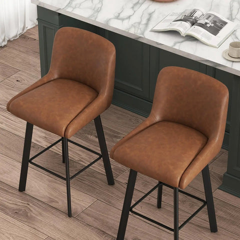 Swivel Bar Stools Set Of Three 26 Inch High Comfy Upholstered Barstools With Backs For Kitchen Island Modern Counter Height Chairs