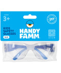 Kids Blue Safety Glasses Lightweight Protective Eyewear For School And Lab Use Comfortable All Day Fit Scratch Resistant For STEM Projects Outdoor Play And Chemistry Experiments in blue retail packaging.
