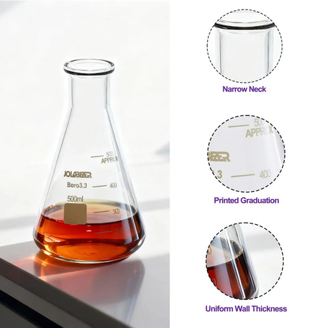 8 Pack 500ml Erlenmeyer Flasks Set For Lab Glassware Borosilicate 3 Point 3 Narrow Mouth Conical Beaker with liquid