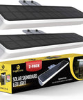 Two-pack Solar Address Sign Light, 11-inch panel, black surface, includes packaging with product details. Cold White 6000K.