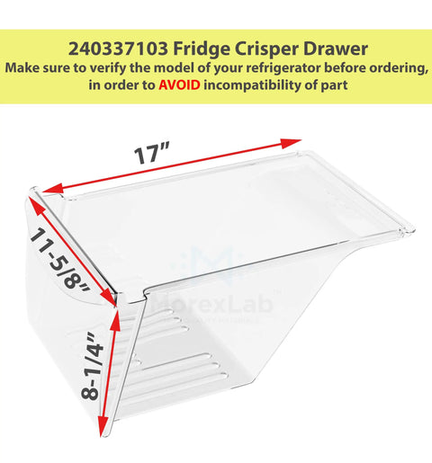 Super Handy Refrigerator Crisper Drawer Bin Replacement with dimensions 11.6 x 17 x 8.25 inches shown from side angle