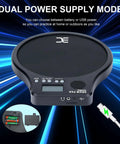3 In 1 Portable Digital Drum Pad With Metronome Speed Detection And Tap Counter 10 Inch TPR Practice Pad shown with dual power mode
