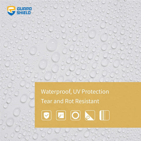 White Tarp 24x24 Feet, 7 Mil, Double-Sided Go-To Tarp with waterproof surface and UV protection icons