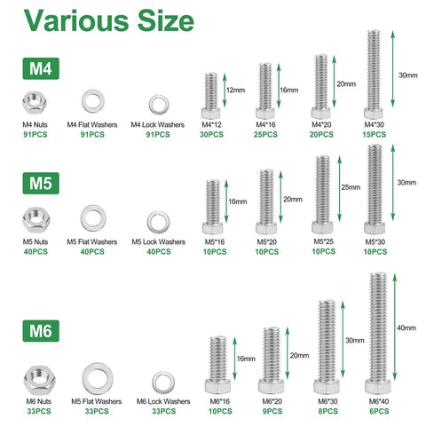 Tough As Nails Heavy Duty Bolts And Nuts Kit 304 Stainless Steel Assortment With M4 M5 M6 Sizes Rustproof And Corrosion Resistant