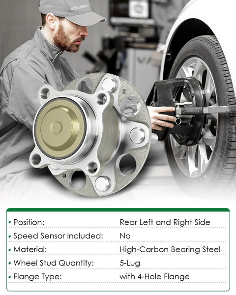 Set Of 2 Rear Wheel Bearing And Hub Assembly For Honda Accord 2013 2014 2015 2018 2019 2020 2021 2022 2023 And Acura TLX 2015 2020 5 Lug Fit OE 512544 BR930856 Heavy Duty Reinforced Bearings For Smooth Ride shown installed on vehicle wheel