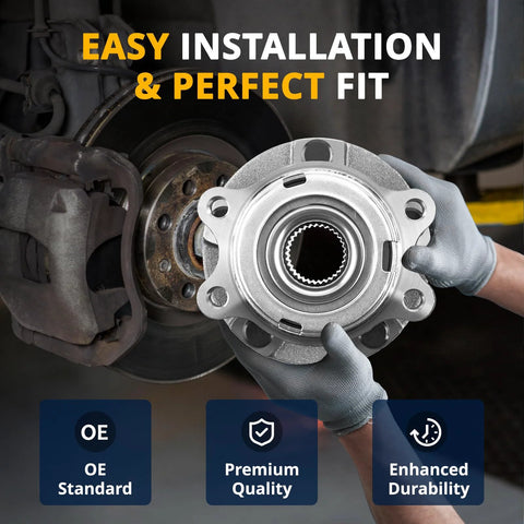Front Wheel Bearing Replacement For Toyota Corolla Celica Matrix Prius And Pontiac Vibe Direct Fit Wheel Hub Assembly 2000 To 2019 510070 Durable OEM Grade Quality For Long Lasting Reliable Performance Easy Install held in front of brake disc.