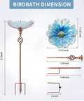 Blue Glass Bird Bath And Feeder With Metal Stake For Yard And Garden 31 Inch Outdoor Height Four Pronged Stable Base Easy Setup
