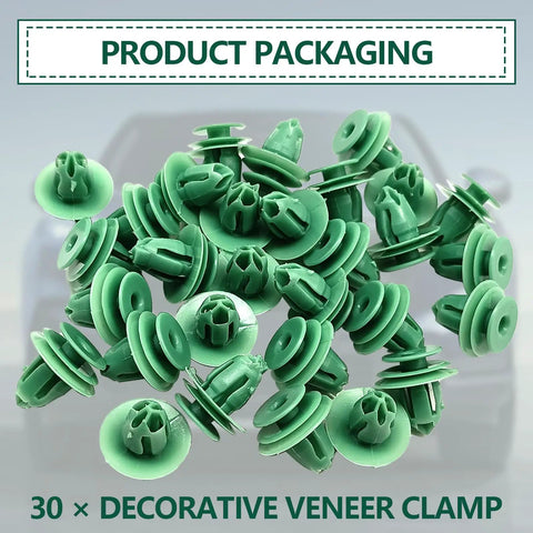 Heavy Duty Nylon Door Trim Panel Fasteners 30 Pack Solid Retainer Clips in green, ideal for Honda and Acura vehicle repairs.